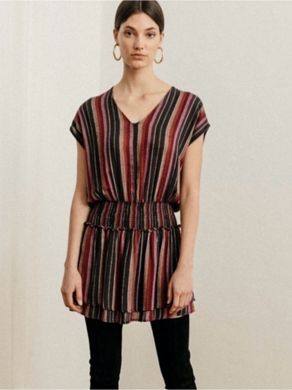 Rails Lucca Linen Blend Smocked Mini Dress Brava Multi-Color Stripe Size XS
